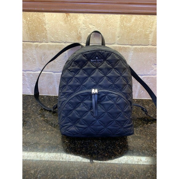 Kate Spade Karissa Nylon Quilted Large Backpack Bag in Black LIKE NEW - Picture 1 of 12